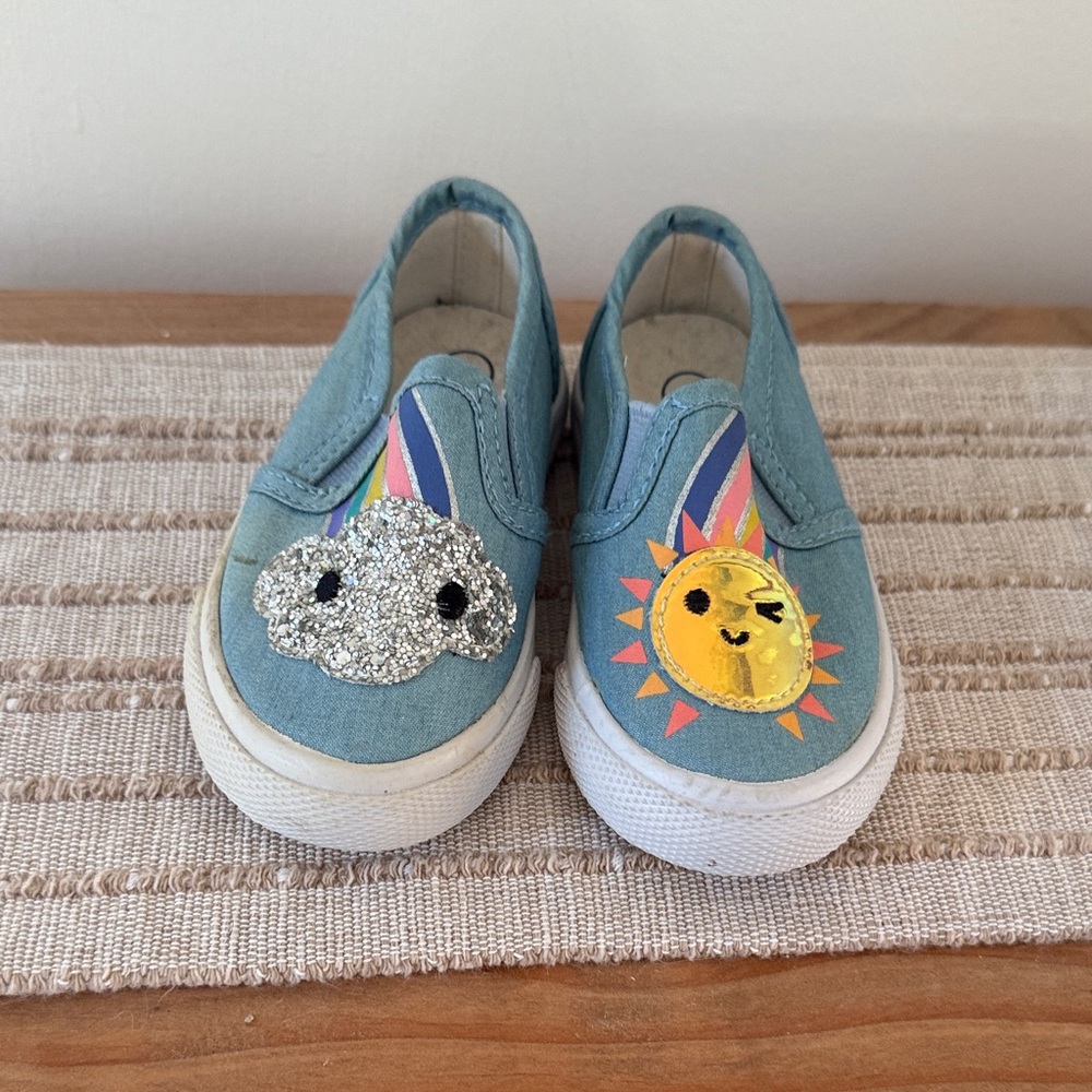 Toddler girls Blue Slip-On Shoes w/ Sun Cloud Design Pearlie Twin Gore size 5